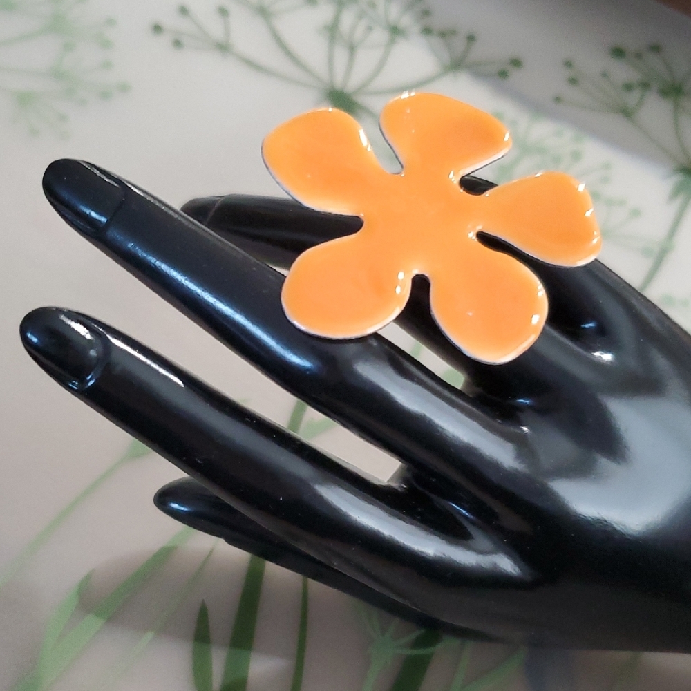 Vibrant Orange Floral Statement Ring - image 1